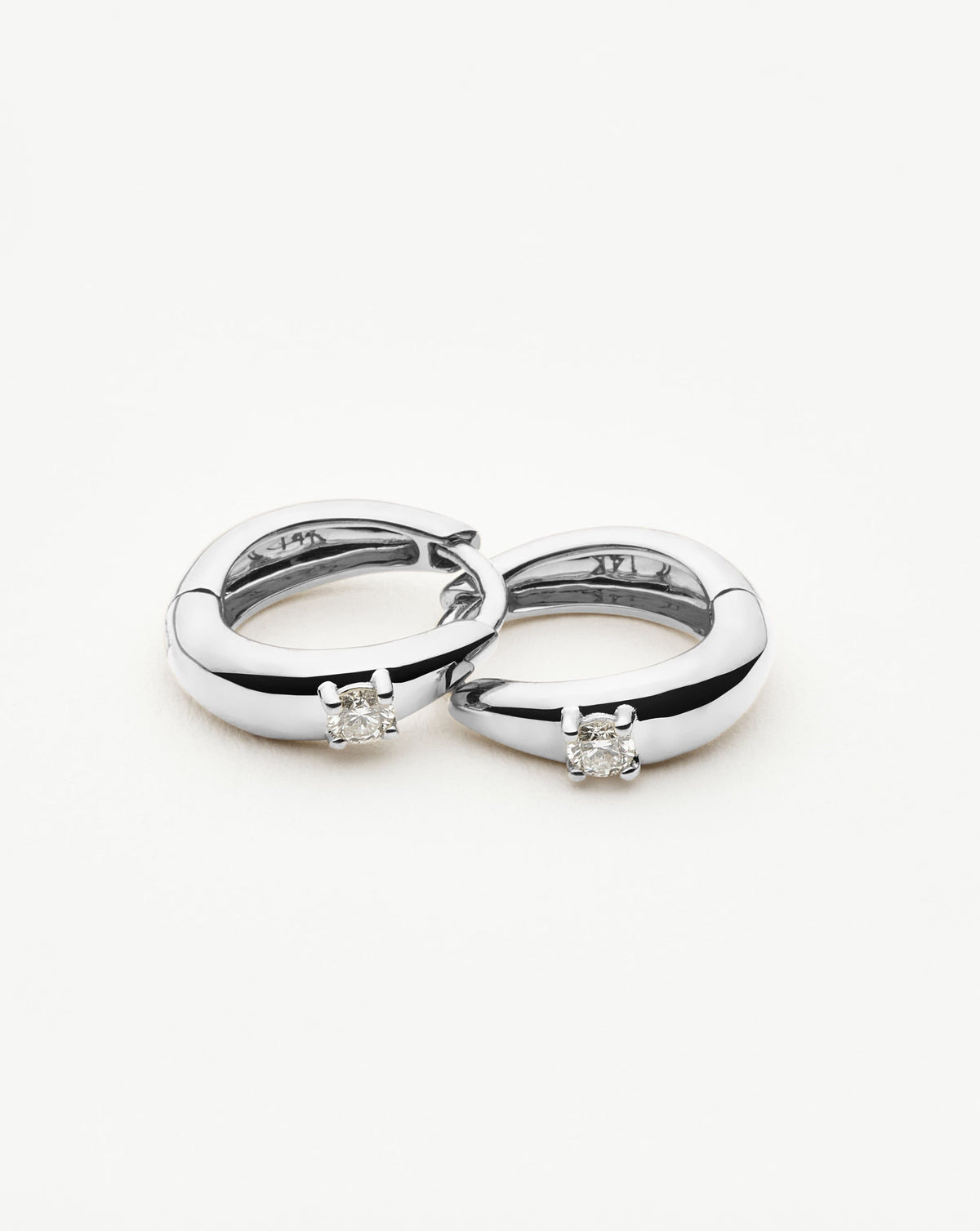 Solid Gold Single Diamond Dome Huggies | 9ct Solid White Gold/Diamond