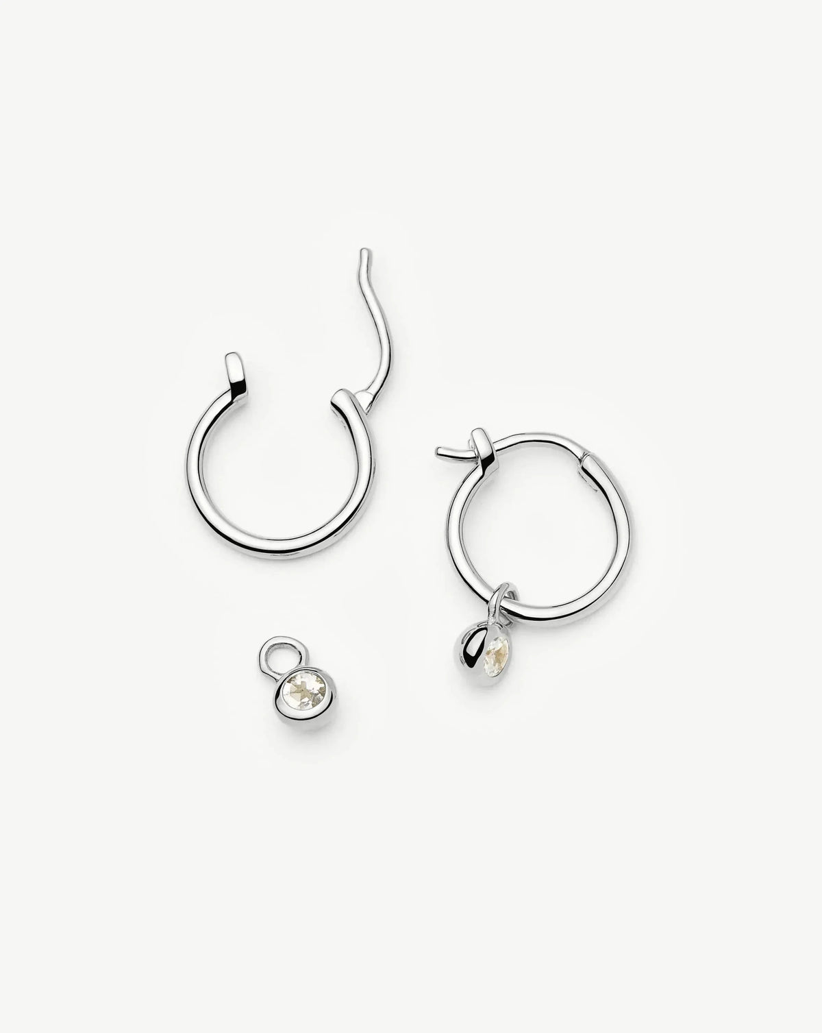 April Birthstone Mini Charm Hoop Earrings | Silver Plated/Crystal
