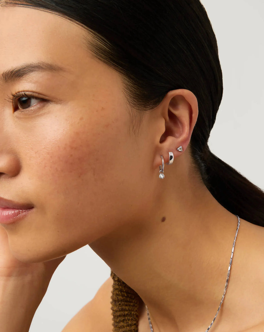 April Birthstone Mini Charm Hoop Earrings | Silver Plated/Crystal