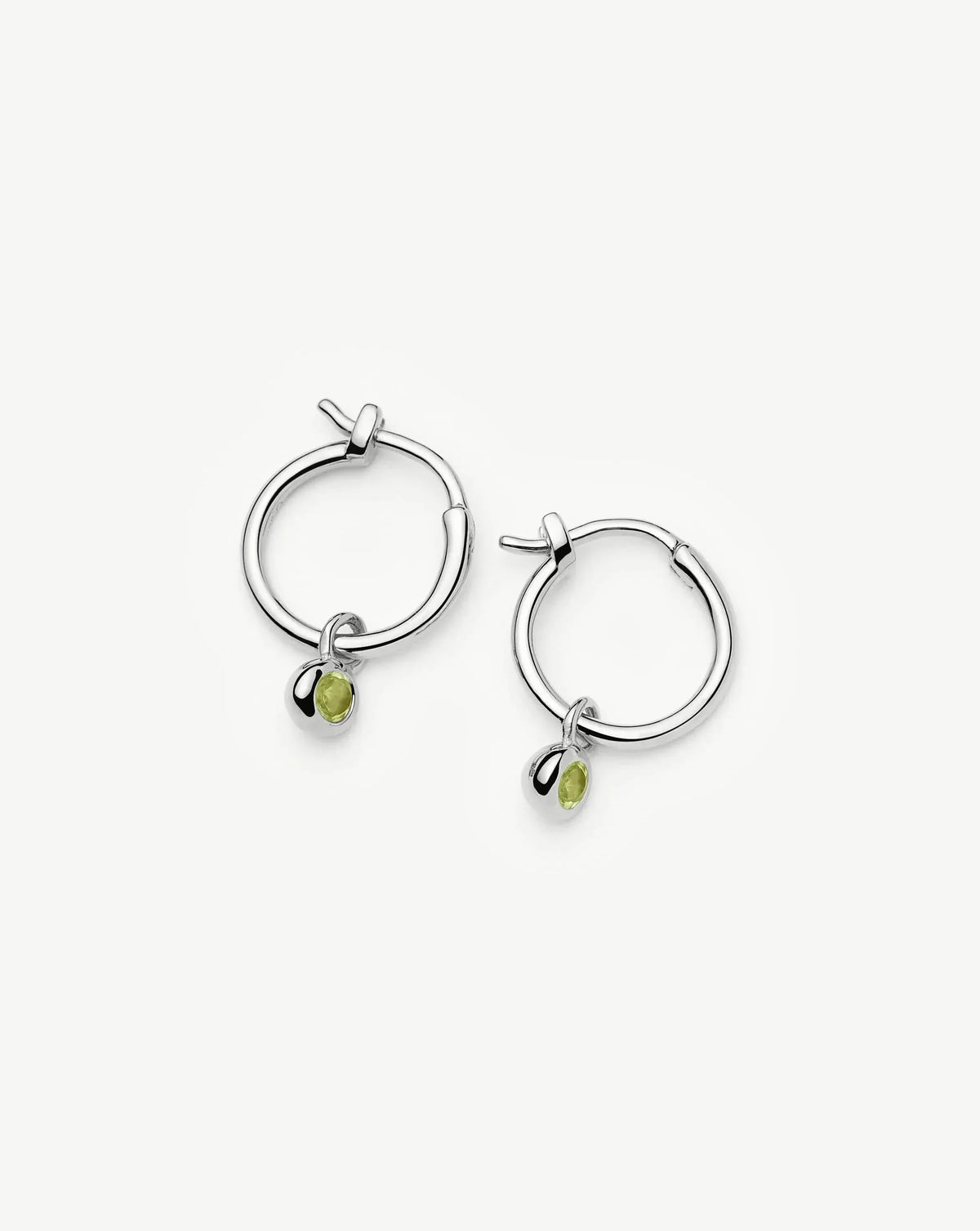 August Birthstone Mini Charm Hoop Earrings | Silver Plated/Peridot