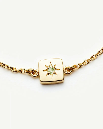 August Birthstone Slider Bracelet | 18ct Gold Plated/Peridot