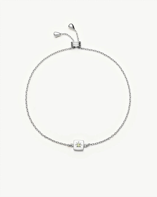 August Birthstone Slider Bracelet | Silver Plated/Peridot