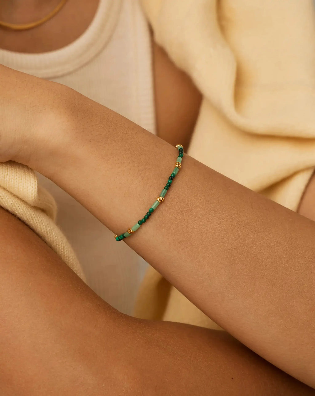 Beaded Gemstone Bracelet | 18ct Gold Plated/Mojito Green