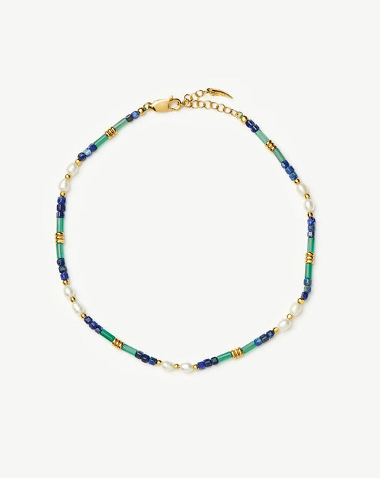 Beaded Gemstone & Pearl Anklet | 18ct Gold Plated/Lagoon Blue