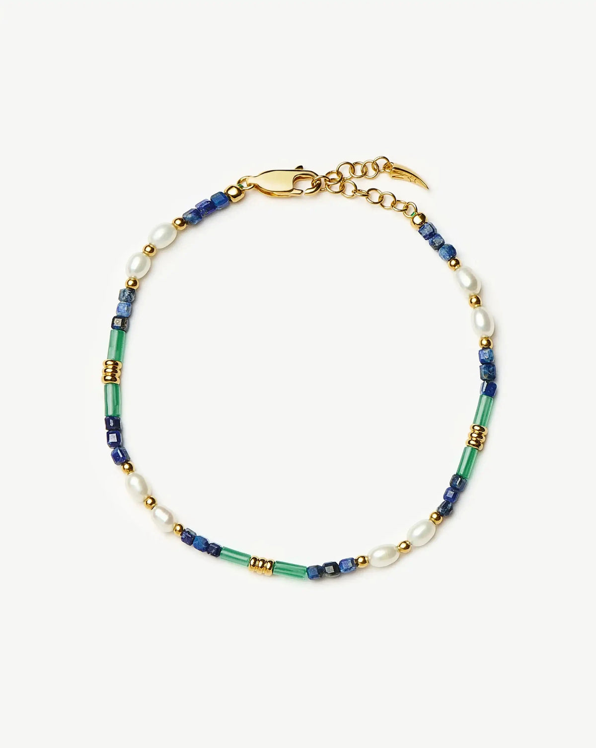 Beaded Gemstone & Pearl Bracelet | 18ct Gold Plated/Lagoon Blue