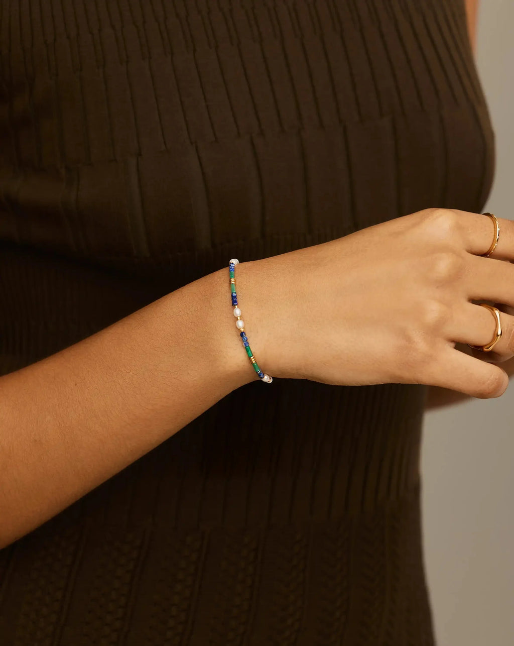 Beaded Gemstone & Pearl Bracelet | 18ct Gold Plated/Lagoon Blue