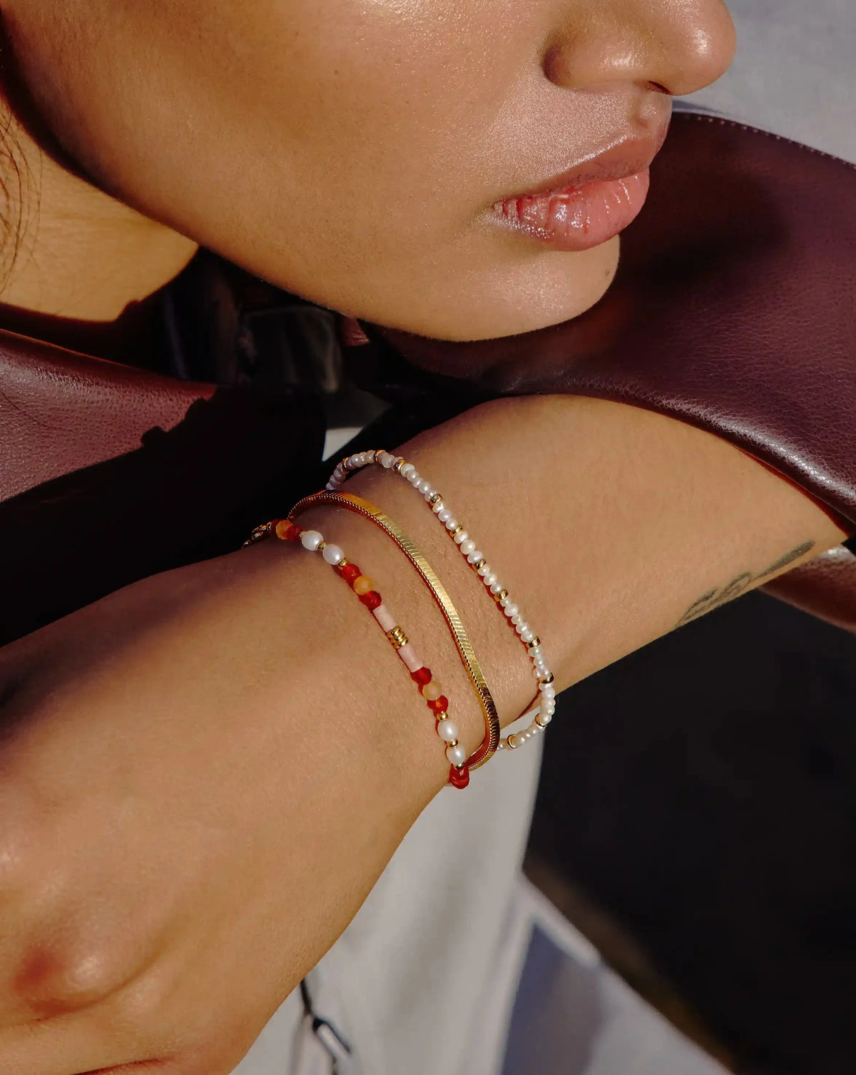 Beaded Gemstone & Pearl Bracelet | 18ct Gold Plated/Paloma Pink