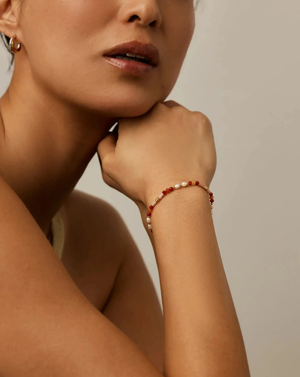 Beaded Gemstone & Pearl Bracelet | 18ct Gold Plated/Paloma Pink