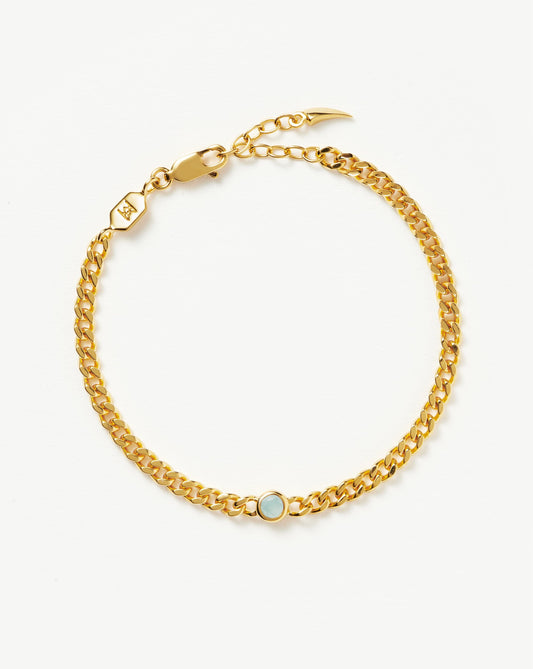 March Birthstone Chain Bracelet | 18ct Gold Plated Vermeil/Milky Aquamarine