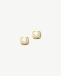 Button Pearl Square Stud Earrings | 18ct Gold Plated/Pearl