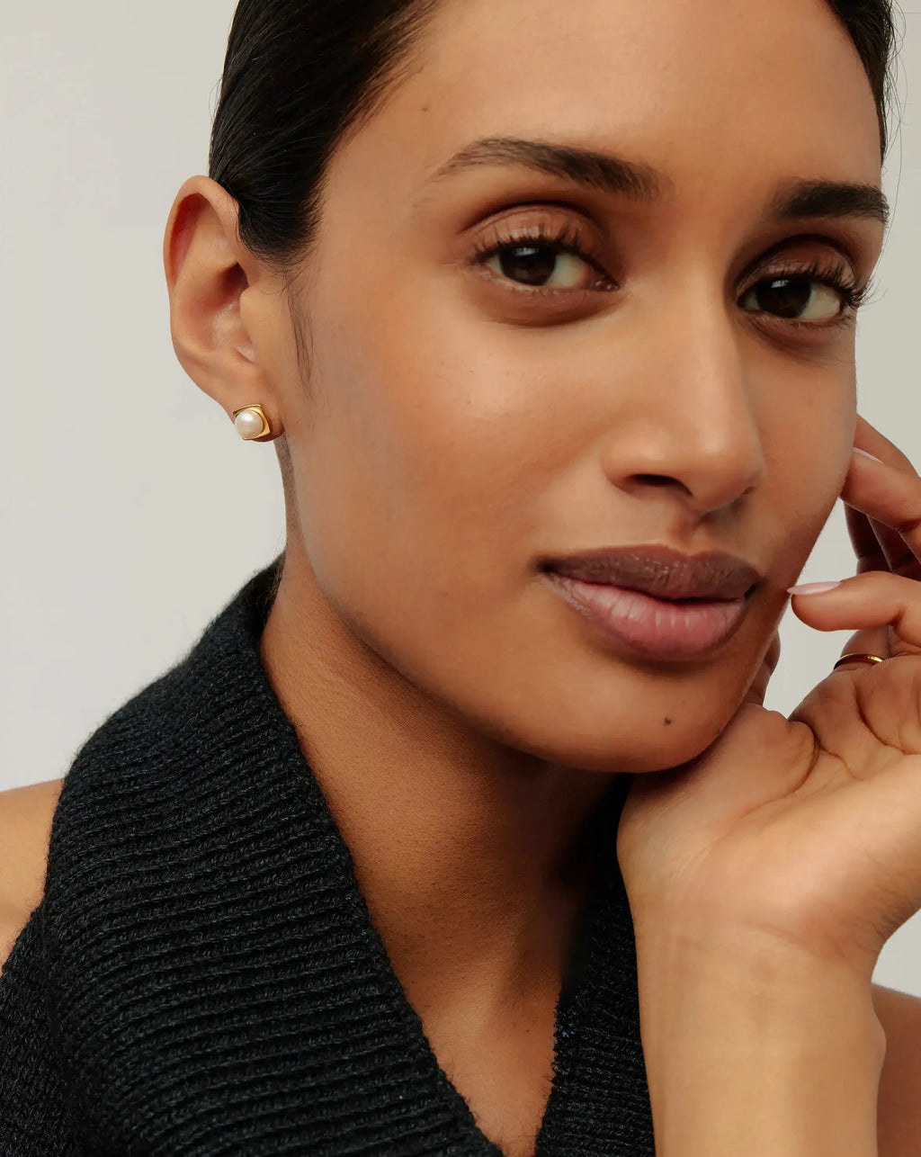 Button Pearl Square Stud Earrings | 18ct Gold Plated/Pearl