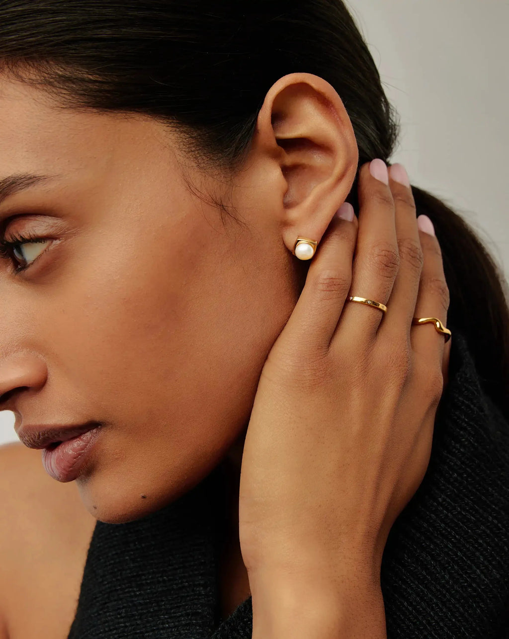 Button Pearl Square Stud Earrings | 18ct Gold Plated/Pearl