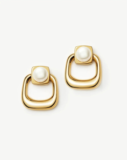 Button Pearl Statement Stud Earrings | 18ct Gold Plated/Pearl