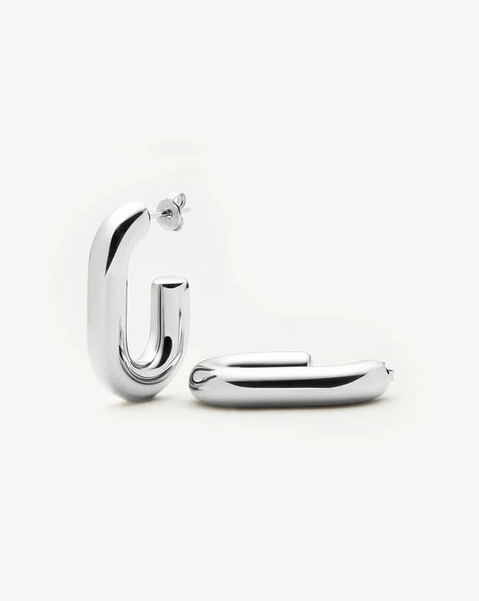 Chubby Oval Medium Hoop Earrings | Platinum Plated
