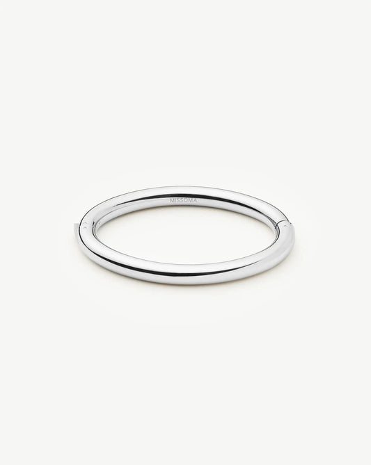 Chunky Round Hinged Bangle | Platinum Plated