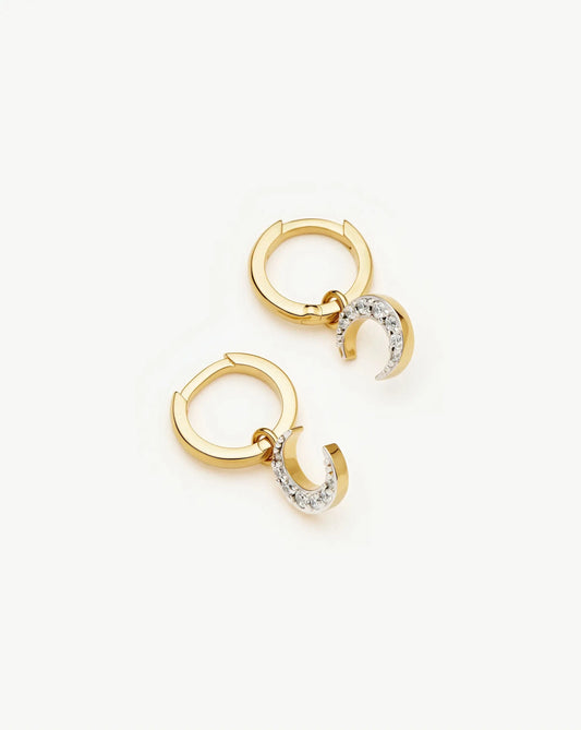 Crescent Moon Mini Charm Hoop Earrings | 18ct Gold Plated/Cubic Zirconia
