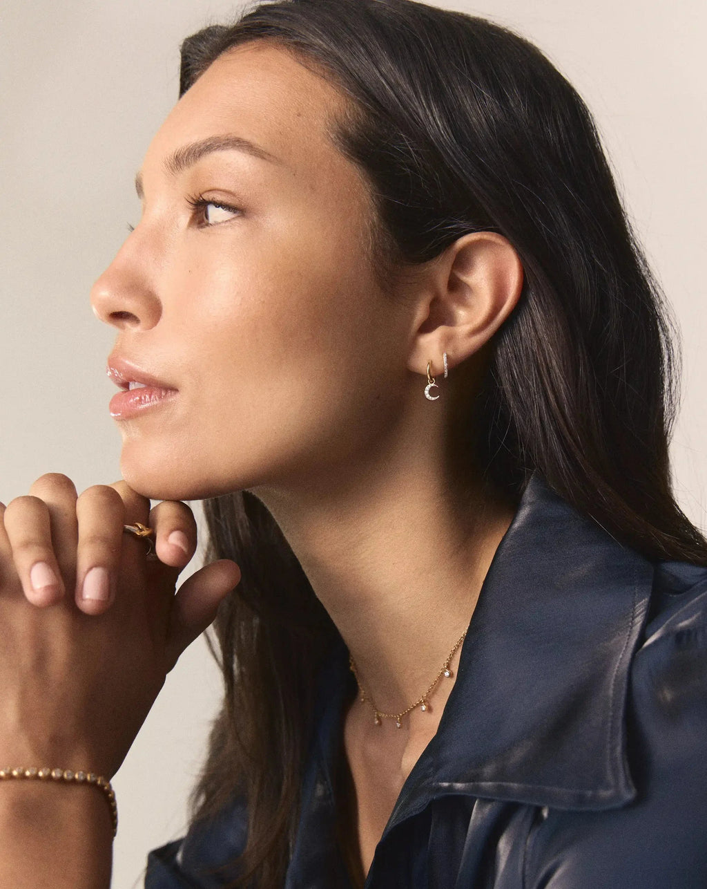 Crescent Moon Mini Charm Hoop Earrings | 18ct Gold Plated/Cubic Zirconia