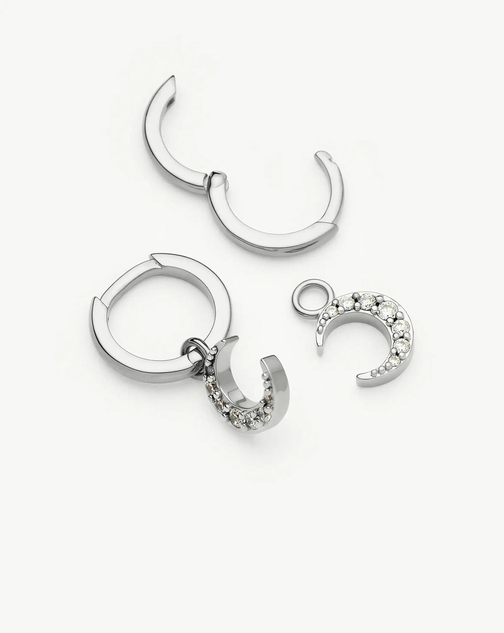 Crescent Moon Mini Charm Hoop Earrings | Silver Plated/Cubic Zirconia