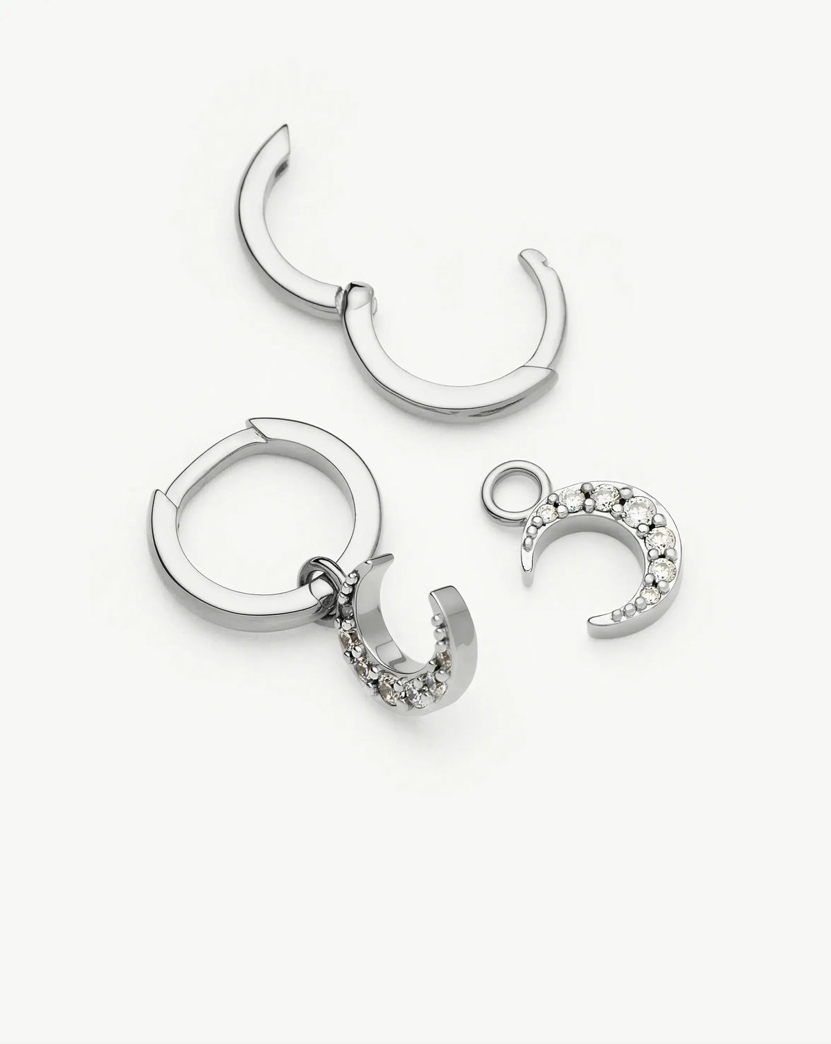 Crescent Moon Mini Charm Hoop Earrings | Silver Plated/Cubic Zirconia