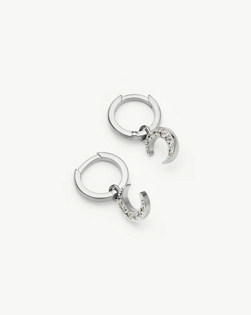 Crescent Moon Mini Charm Hoop Earrings | Silver Plated/Cubic Zirconia