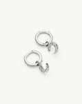 Crescent Moon Mini Charm Hoop Earrings | Silver Plated/Cubic Zirconia