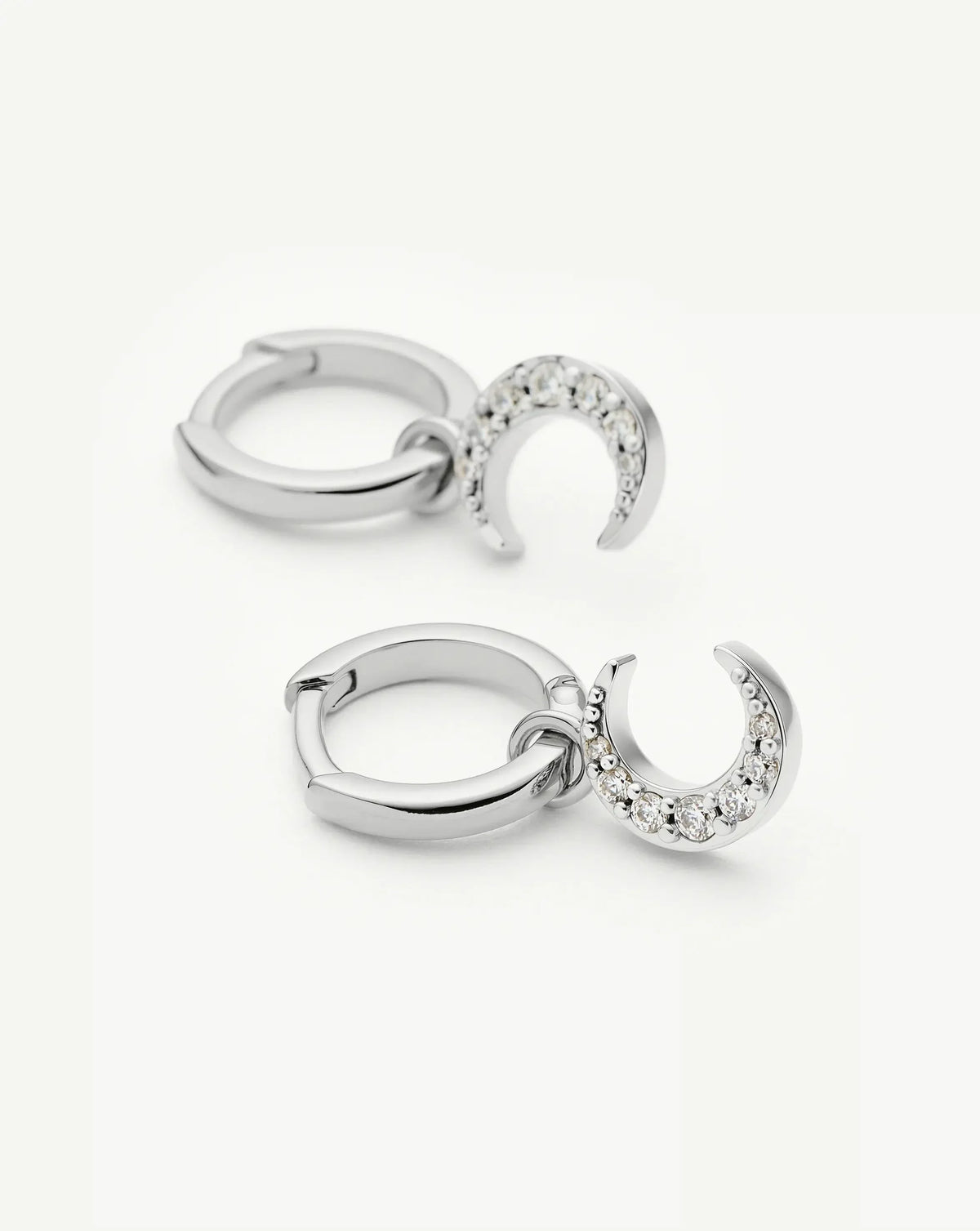 Crescent Moon Mini Charm Hoop Earrings | Silver Plated/Cubic Zirconia