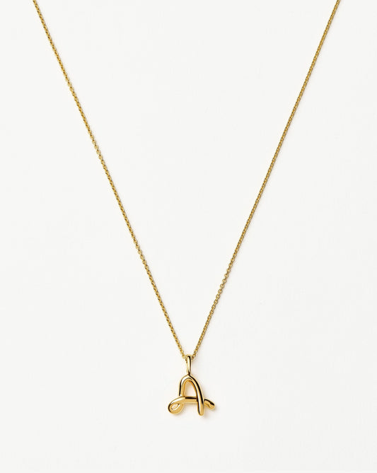 Curly Molten Mini Initial Necklace - A | 18ct Gold Vermeil