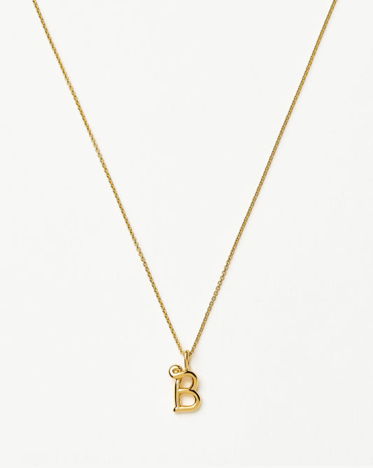 Curly Molten Mini Initial Necklace - B | 18ct Gold Vermeil