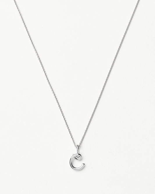 Curly Molten Mini Initial Necklace - C | Sterling Silver