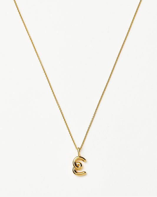 Curly Molten Mini Initial Necklace - E | 18ct Gold Vermeil