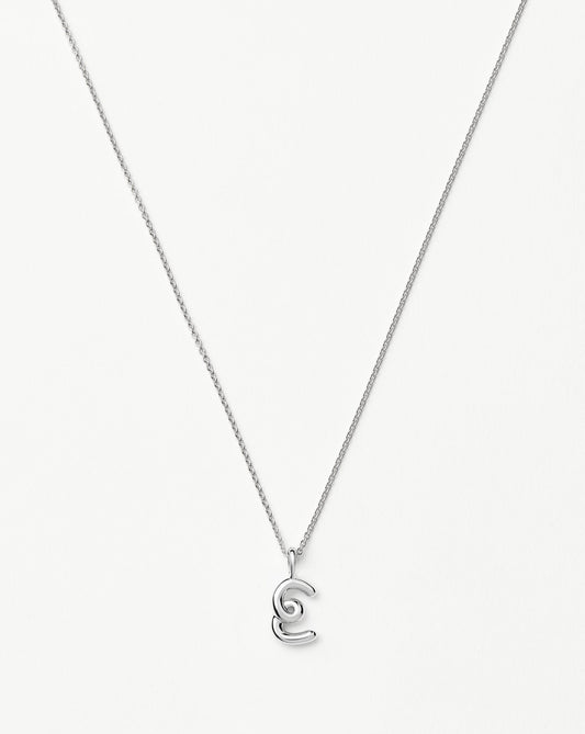 Curly Molten Mini Initial Necklace - E | Sterling Silver