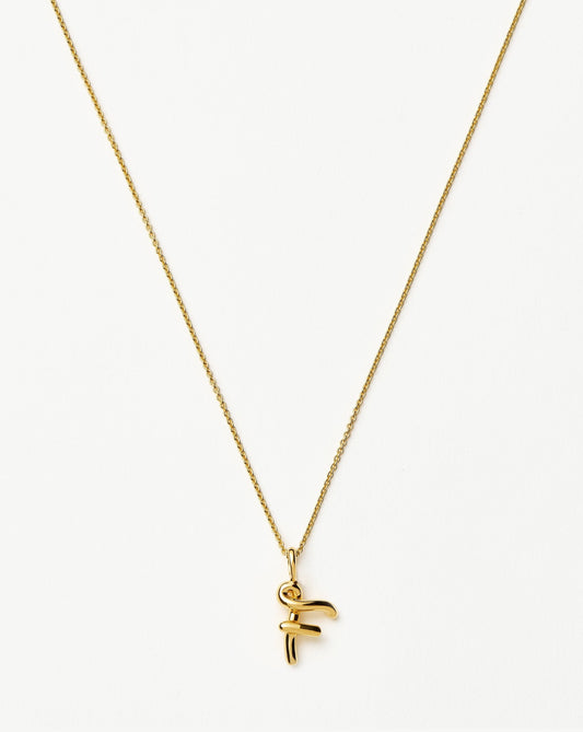 Curly Molten Mini Initial Necklace - F | 18ct Gold Vermeil