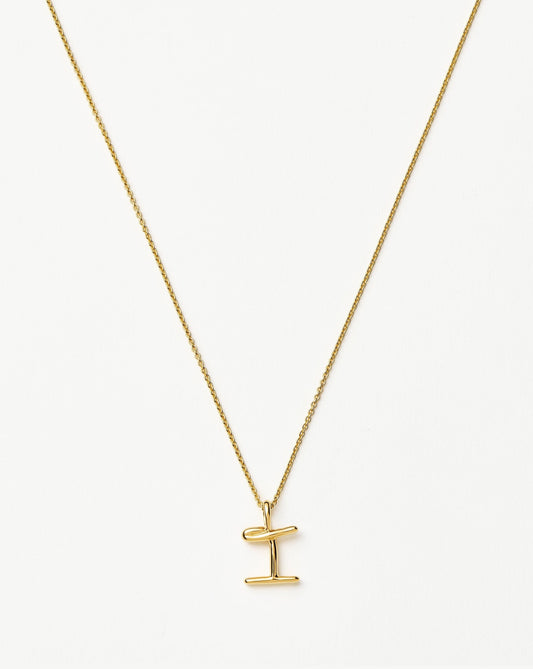 Curly Molten Mini Initial Necklace - I | 18ct Gold Vermeil