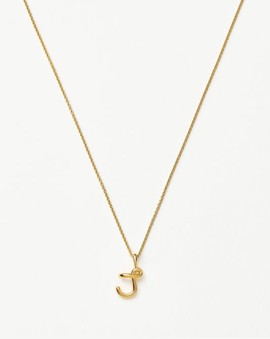 Curly Molten Mini Initial Necklace - J | 18ct Gold Vermeil