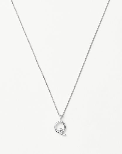 Curly Molten Mini Initial Necklace - Q | Sterling Silver