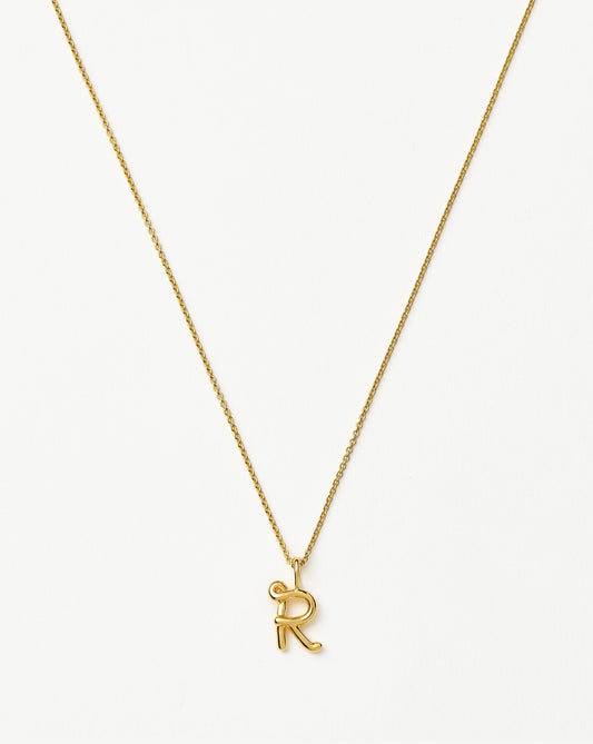 Curly Molten Mini Initial Necklace - R | 18ct Gold Vermeil