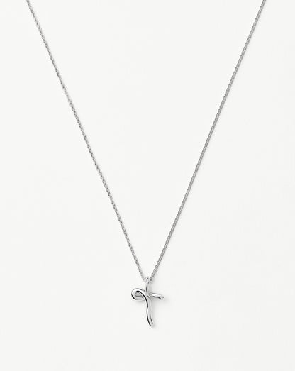 Curly Molten Mini Initial Necklace - T | Sterling Silver