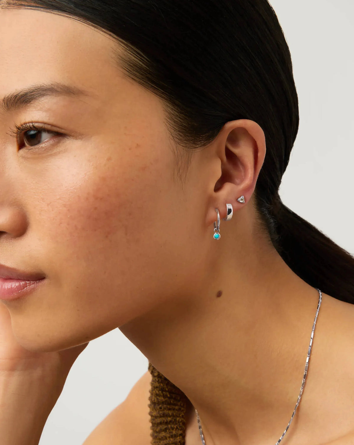 December Birthstone Mini Charm Hoop Earrings | Silver Plated/Turquoise Magnesite