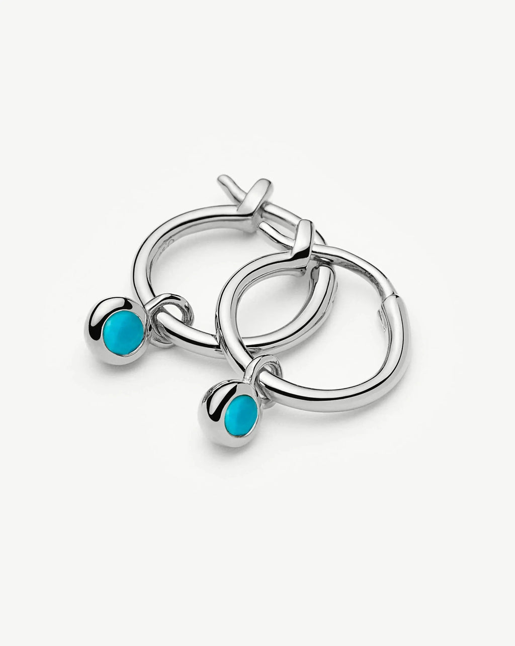 December Birthstone Mini Charm Hoop Earrings | Silver Plated/Turquoise Magnesite
