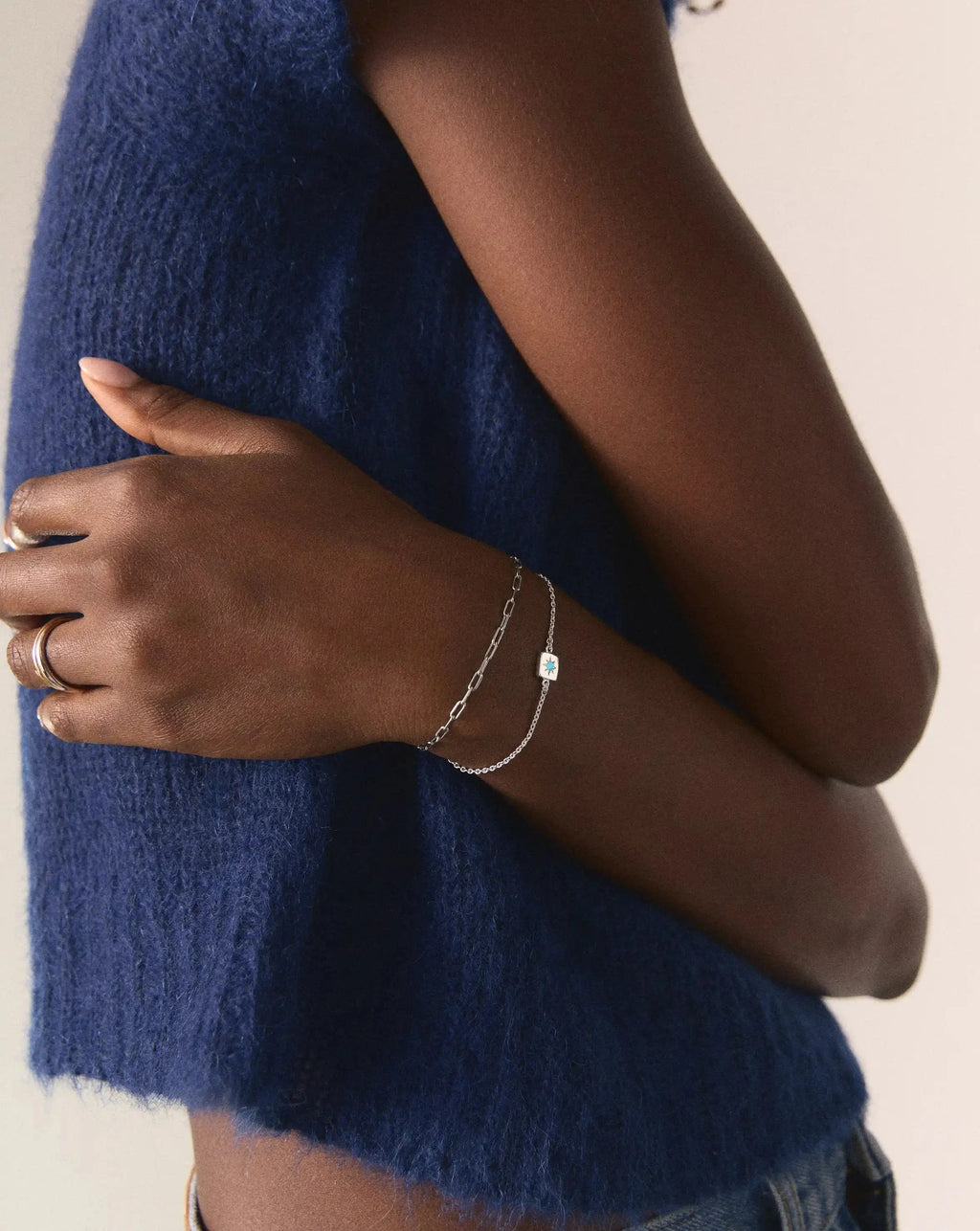 December Birthstone Slider Bracelet | Silver Plated/Dyed Turquoise Magnesite