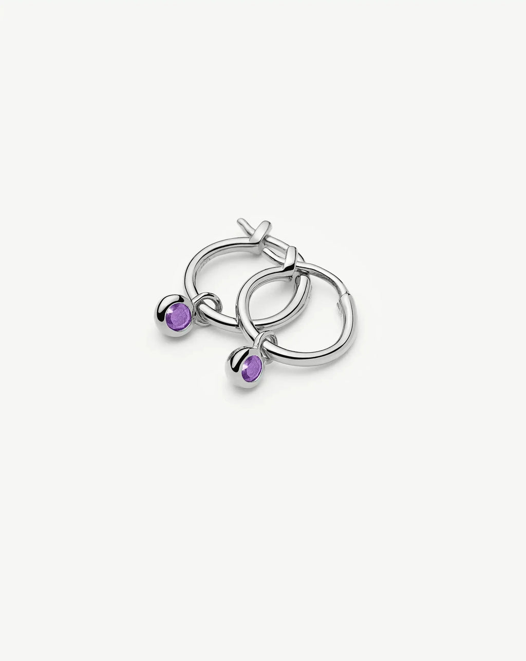 February Birthstone Mini Charm Hoop Earrings | Silver Plated/Amethyst