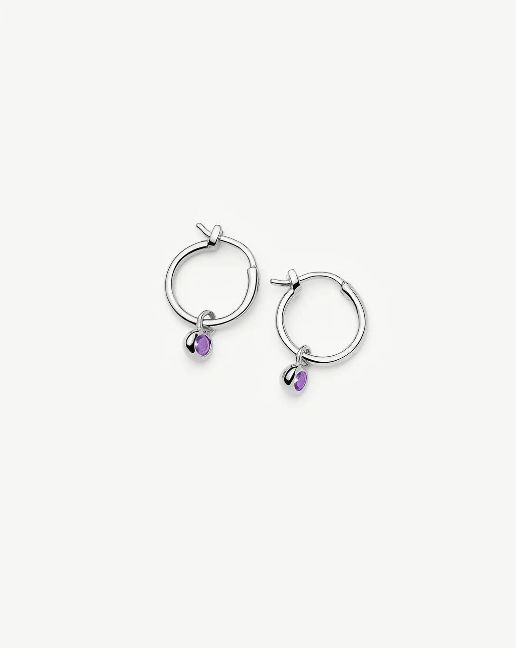 February Birthstone Mini Charm Hoop Earrings | Silver Plated/Amethyst