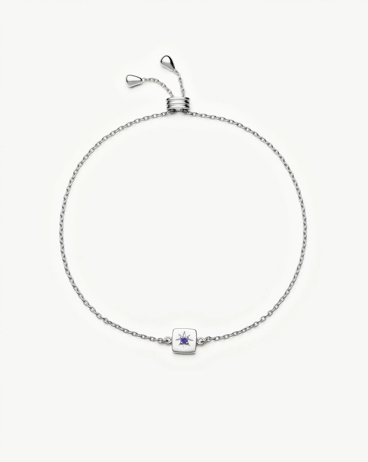 Feburary Birthstone Slider Bracelet | Silver Plated/Natural Amethyst