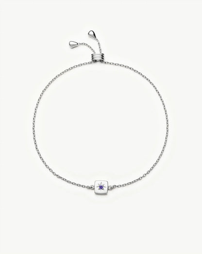 Feburary Birthstone Slider Bracelet | Silver Plated/Natural Amethyst
