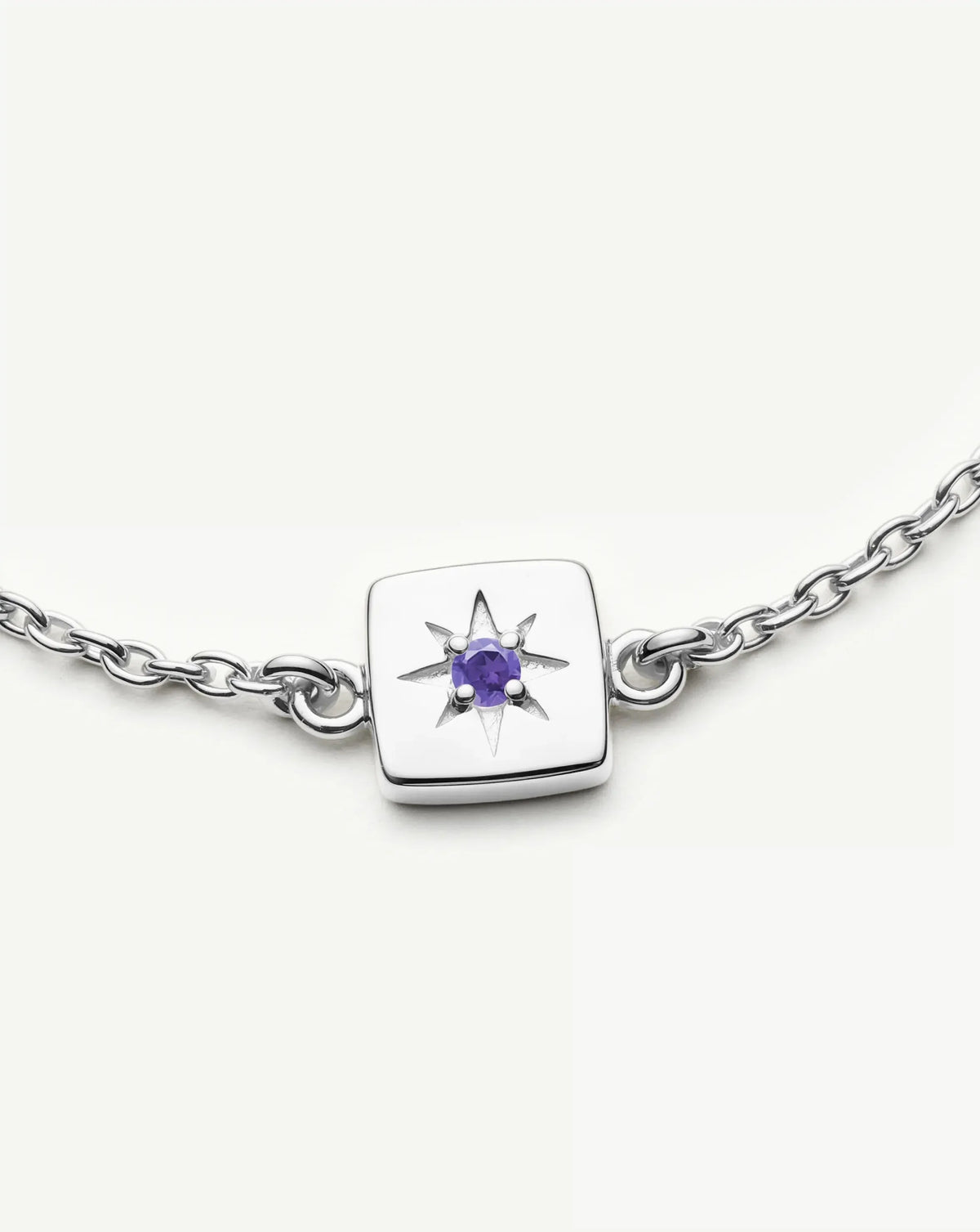 Feburary Birthstone Slider Bracelet | Silver Plated/Natural Amethyst