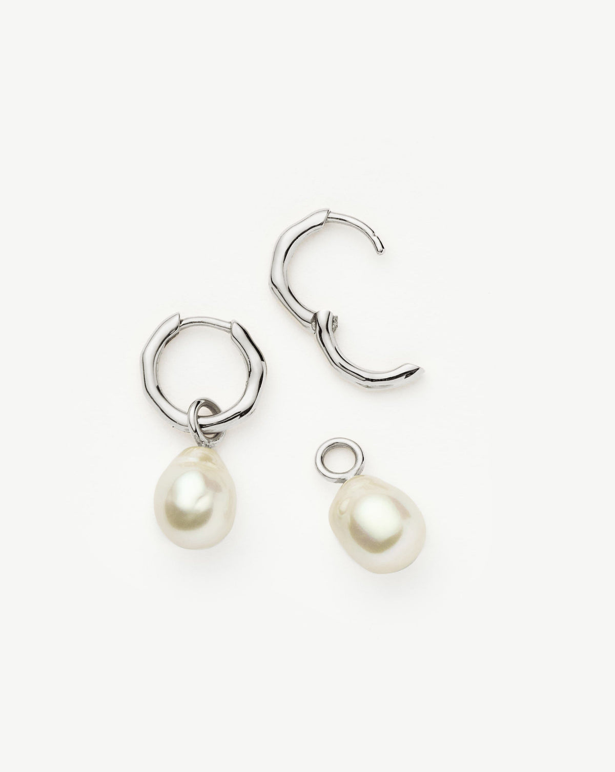 Solid Gold Baroque Pearl Organic Hoop Earrings | 9ct Solid White Gold/Pearl