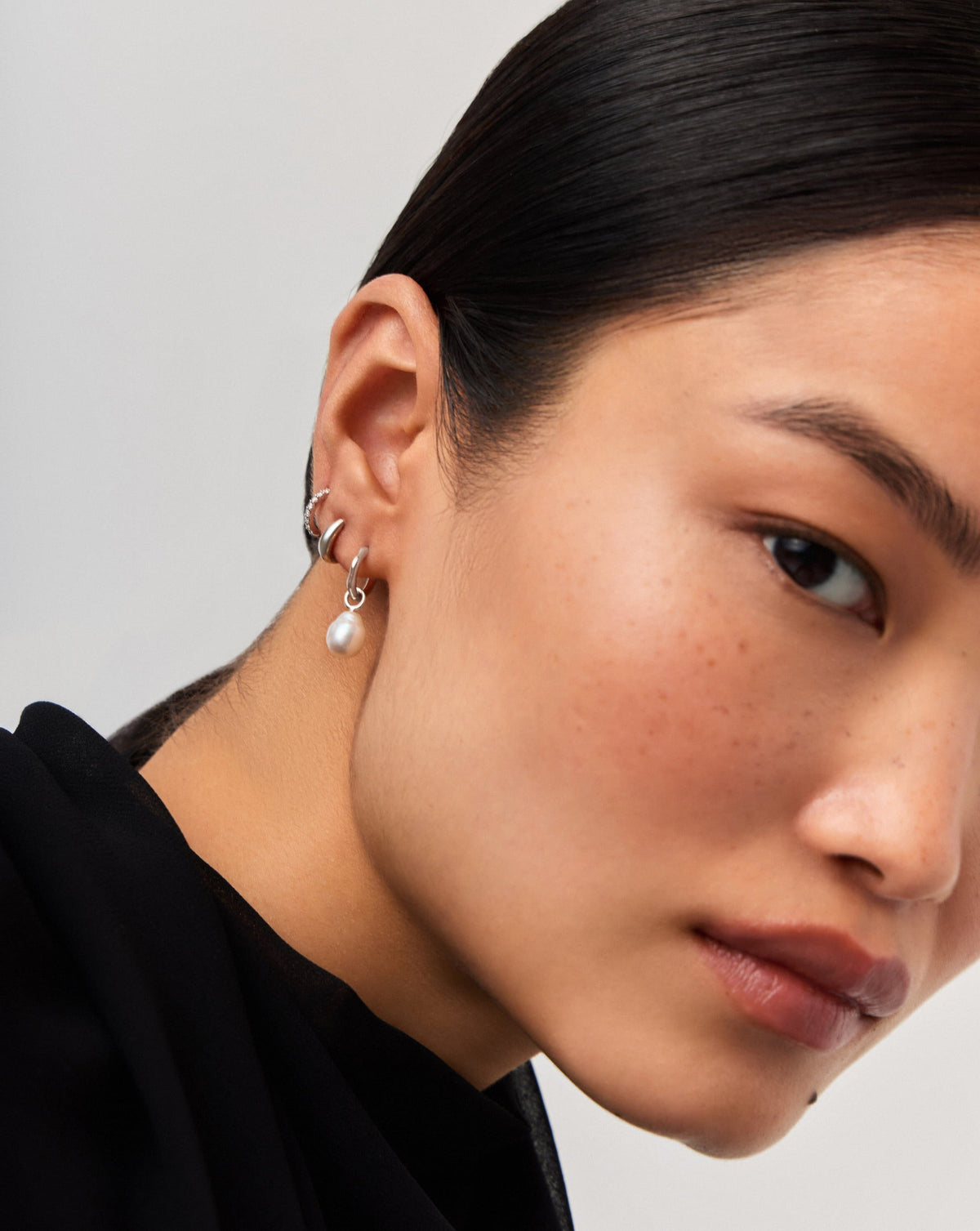 Solid Gold Baroque Pearl Organic Hoop Earrings | 9ct Solid White Gold/Pearl