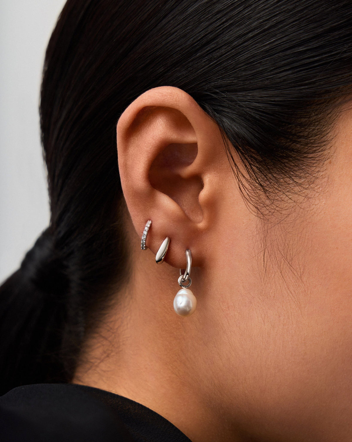 Solid Gold Baroque Pearl Organic Hoop Earrings | 9ct Solid White Gold/Pearl