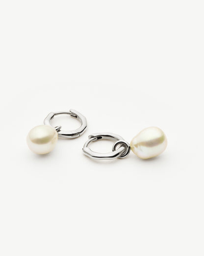 Solid Gold Baroque Pearl Organic Hoop Earrings | 9ct Solid White Gold/Pearl