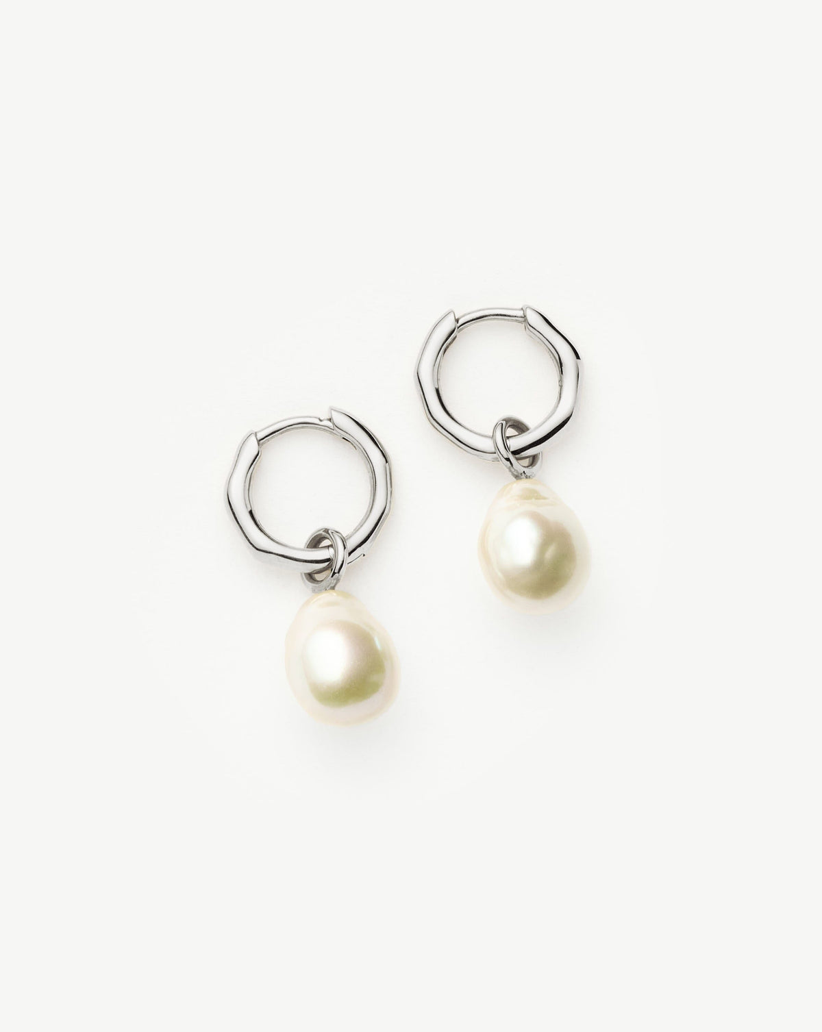 Solid Gold Baroque Pearl Organic Hoop Earrings | 9ct Solid White Gold/Pearl